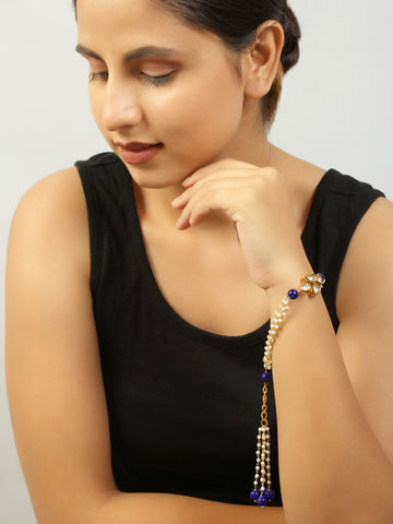 Blue White Gold Tone Kundan Bracelet